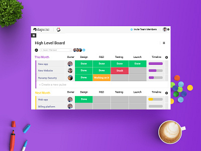 Project Management Platform colors dapulse design platform product project management fun ui ux