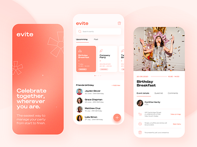 Evite - manage your party app design logo party typography ui ux
