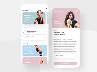 Yoga training app app concept fitness mobile pastel sport ui uiux ux