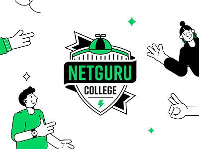 Netguru College Logo branding character college design geometric illustration logo logotype outline people shield shield logo vector