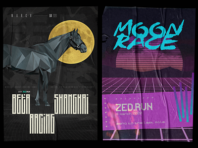 Poster Set for Zed Run arcade blockchain cryptocurrency cyberpunk futuristic gamedev japan music neon poster poster design product design racing scifi token tokyo typography video game