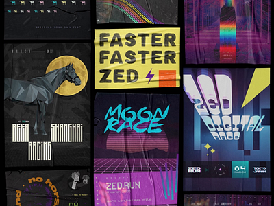 Posters Set for Zed Run arcade blockchain cryptocurrency cyberpunk futuristic gamedev japan japanese music neon nft poster poster design print product design scifi token tokyo typography video games