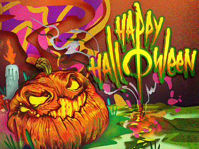 Halloween Adventure🎃 game halloween horror illustration lettering logo magic postcard psychedelic psychobilly pumpkin spooky toxic typography