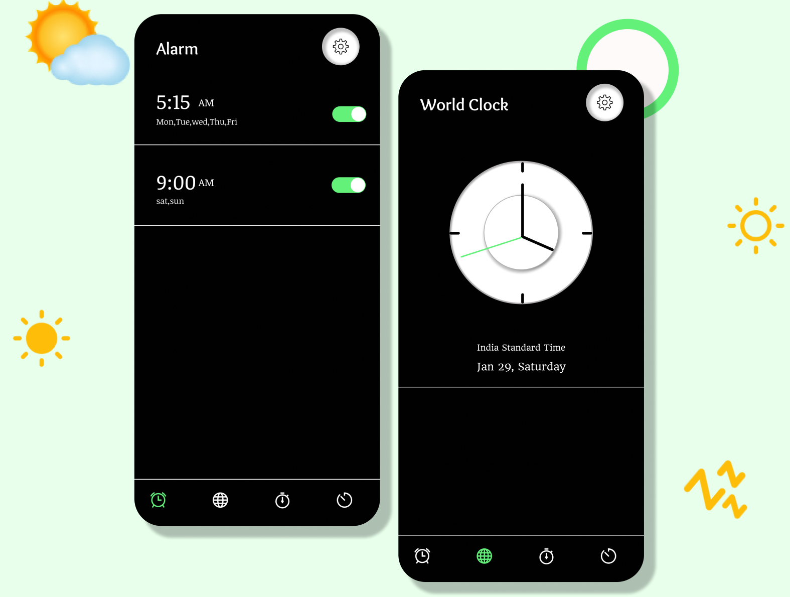 Simple Alarm app design by Kaviya V on Dribbble