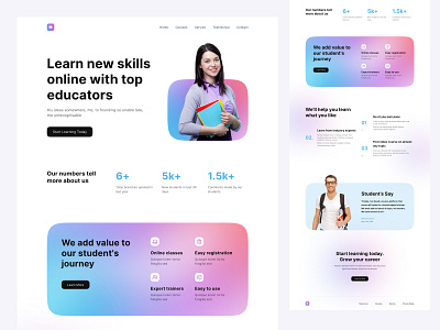 Online Learning Landing Page aducation clean courses gradient header landing page learning schools ui design web design web site