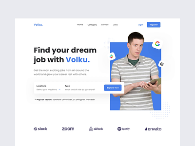 Volku - Job Finder Landing Page Animation animation carrer clean create job cv resume hiring job job finder job portal job seeker job site ui web design web site