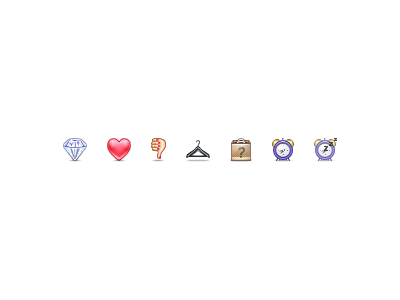 Rating Icons 24px alarm alarm clock bag clock clothes hanger diamond gem gift gift bag hanger heart icon icons jelly labs jewel pinky von pout shopping bag thumbs down voting icons
