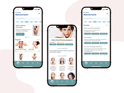 FaceOn - mobile app for face fitness exercises article design face fitness health app main page design mobile app mobile design ui ui design ux ux design ux ui design