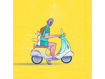 Sun's out buns out art artist character characterdesign design drawing freehand handdrawn illustration scooter vespa