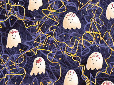 Anxious little ghosts illustration