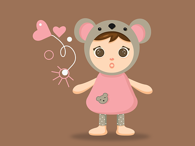 Pretty doll baby baby doll design doll girl greeting card grey mouse mouse postcard pretty toy soft toy toy typography vector