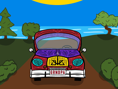GRNDPA car cartoon digital fantasy illustration landscape scene