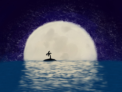 Moon Island digital illustration landscape moon silhouette