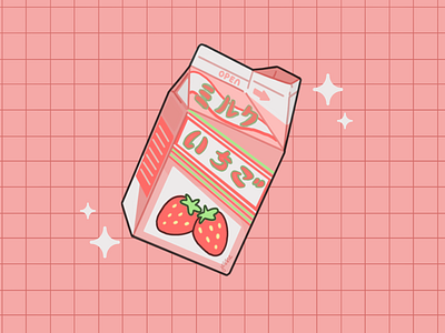 Strawberry Milk digital digital art flat illustration illustrator japan kawaii art milk procreate strawberry