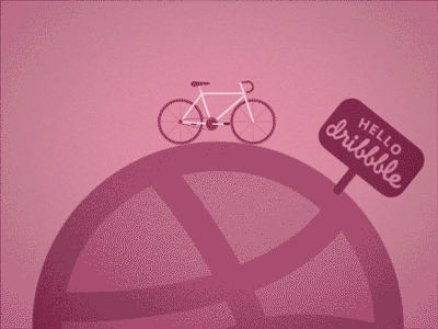 Hello Dribbble! animation bike clouds debut gif