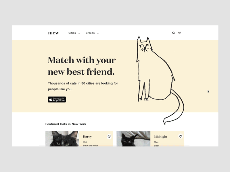 Landing Page for Cat Finder App animation design illustration ui ux web website