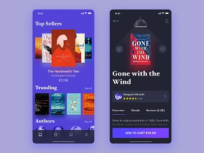 Book Store Project - App Design app application blur book cart cover dark ecommerce ios minimal moblie modern product purple rating shop transpernt ui ux