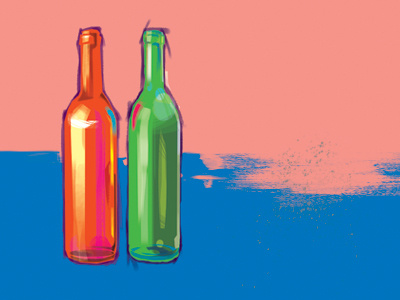 Interior_illustration_fragment1 blue bottles green interior poster pink red