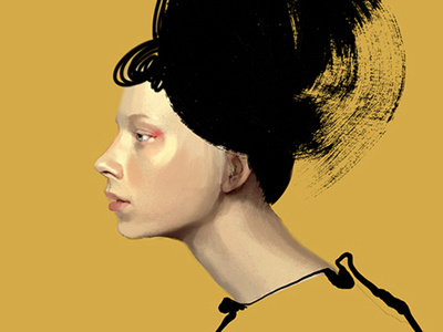 New face female ink portrait profile yellow