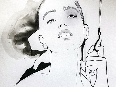 on a hook characters fashion fashion illustration female girl illustration ink ink illustration portrait sketch