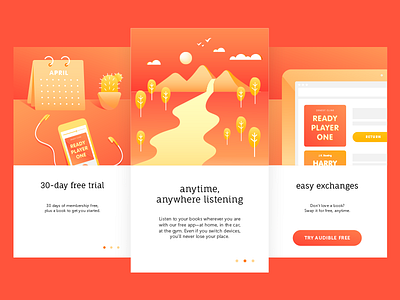 Onboarding Screen Explorations audiobook illustration ios onboarding screen ui ux welcome