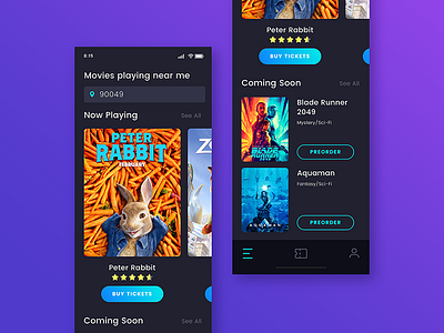 Movie App Exploration - Dark Theme app cinema dark ui iphone x movie ticket ui ux