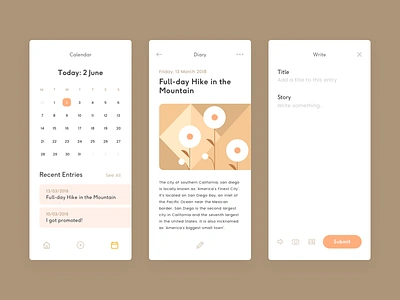 Diary UI calendar diary ios journal ui