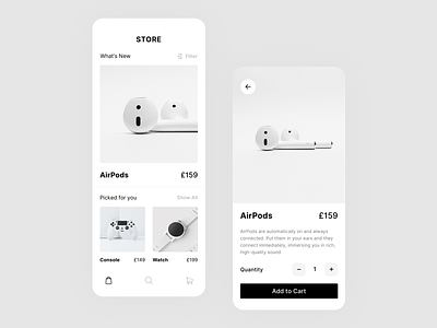 Product Shop black and white grayscale greyscale interface ios product retail shop store ui