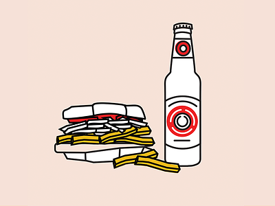 Primanti Bros. + Iron City Beer beer fries illustration pittsburgh sandwich vector