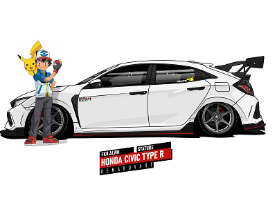 Honda Civic Type R (pokemon) automotive bagged car car art cars civic demakovart design honda illustration jdm low poster stance vector