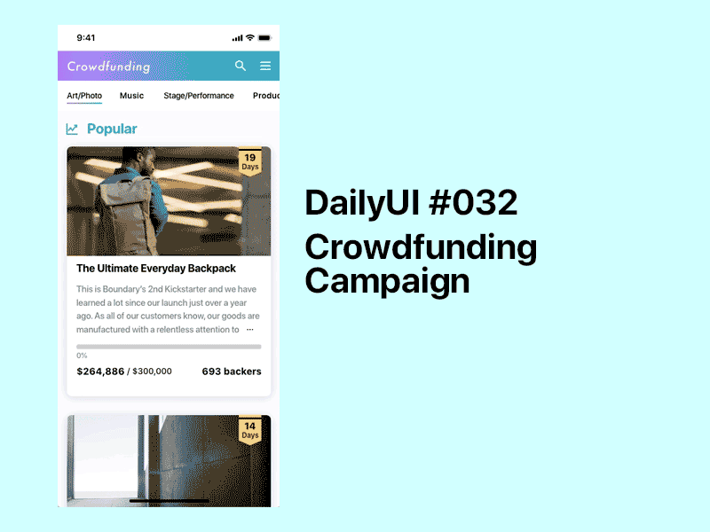 Daily UI Challenge / 032 - Crowdfunding Campaign 032 dailyui design ui ux