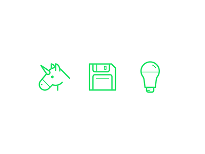 Friendly Emojis brand emojis floppy disk friendly friendly design friendly design hour friendlydc icons illustration lightbulb line art unicorn