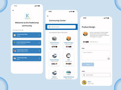 Community screen app community design graphic design ui ux