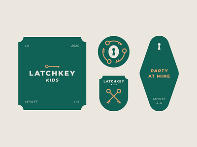 Latchkey Kids badge branding design flat hotel key key tag keychain lock lockup logo motel secret society vector