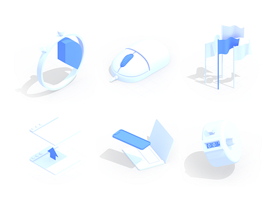 Isometric Icons Set c4d counter flag grid icon illustration isometric laptop mouse page shadow time