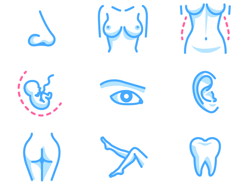 Body parts -- icons for medical clinic eye belly breasts nose pregnancy fetus legs tooth body
