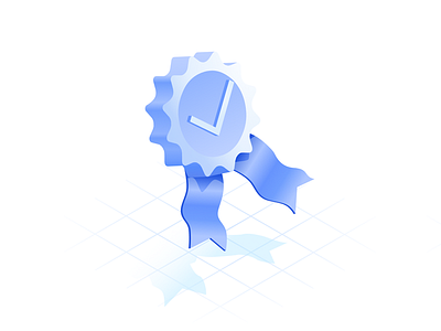 Quality isometric icon award blue check mark grid icon illustration isometric quality ribbon shadow