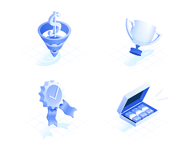 Isometric icon set 3d award cup dollar funnel grid icon set isometric money shadow vector