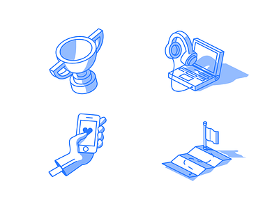 isometric line icons 3d blue cup flag hand isometric laptop line linework map mobile shadow