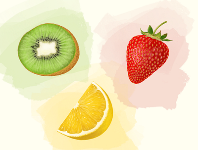 Fruits in Procreate drawing fruits illustration kiwi lemon realistic realisticdrawings strawberry
