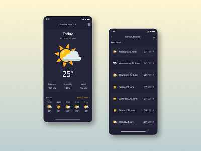 Weather App app design forecast mobile app rain rainy sun sunny tempeature ui ux weather weather app weather forecast