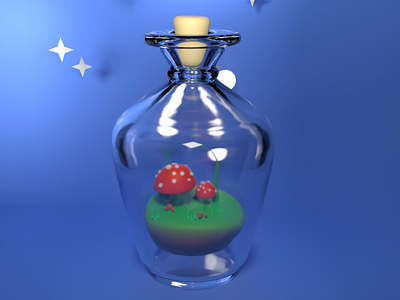 Bottle with Mushroom Garden 3d art blender design digital graphic design illustration ui