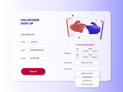 Volunteer Sign Up Page #DailyUI dailyui day 1 sign up page