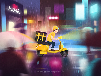 Deliver your take-out in time for the storm illustrations rain scooter