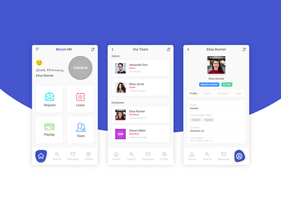 Bloom HR App UI app bloom dashboard dashboard design design hr hr app hrms illustration mobile mobile app ui vector