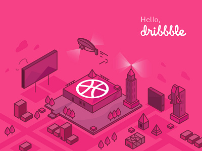 hello dribbble :) city debuts hello illustration industrial isometric