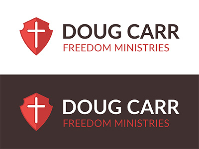 Doug Carr Freedom Ministries brown christian cross flat logo red religious shield
