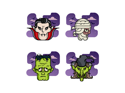 Halloween Pack 2 costume dracula frankenstein ghost halloween illustration mummy vampire vector witch