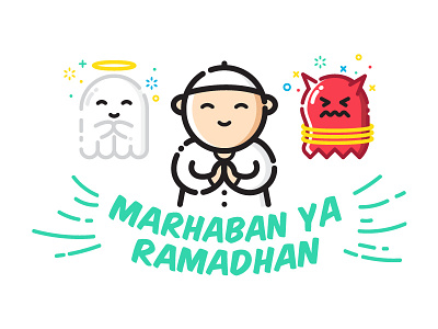 Marhaban Ya Ramadhan character greeting illustration ramadhan vector