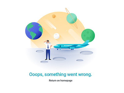 Ooops… 404 for Kiwi.com 404 error illustration plane space universe